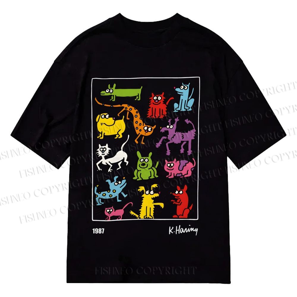 Unisex Classic Cotton Keith Haring Animals Printed T-shirt