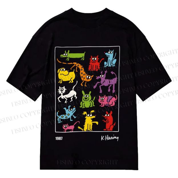 Unisex Classic Cotton Keith Haring Animals Printed T-shirt