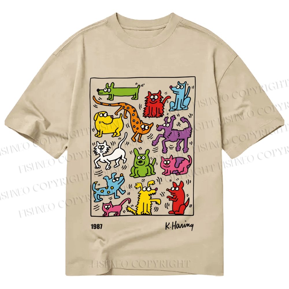 Unisex Classic Cotton Keith Haring Animals Printed T-shirt
