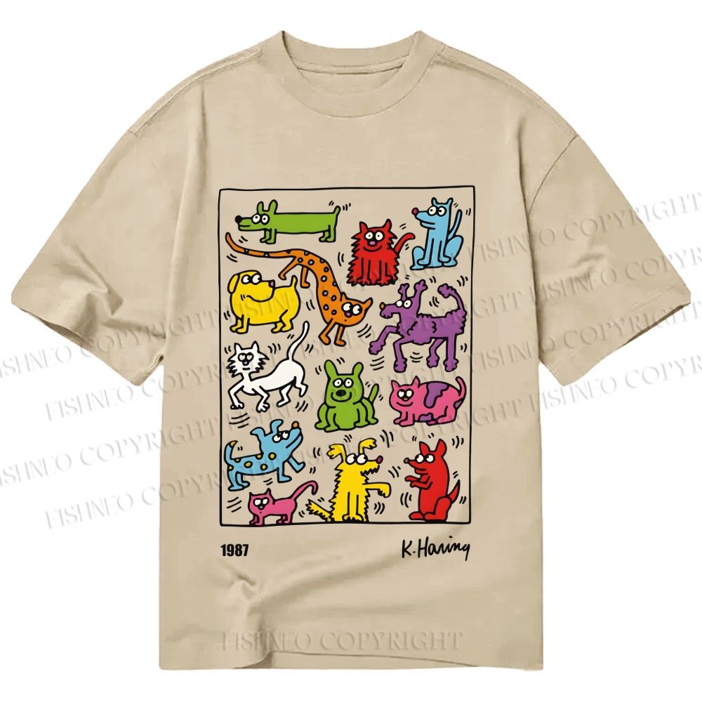 Unisex Classic Cotton Keith Haring Animals Printed T-shirt