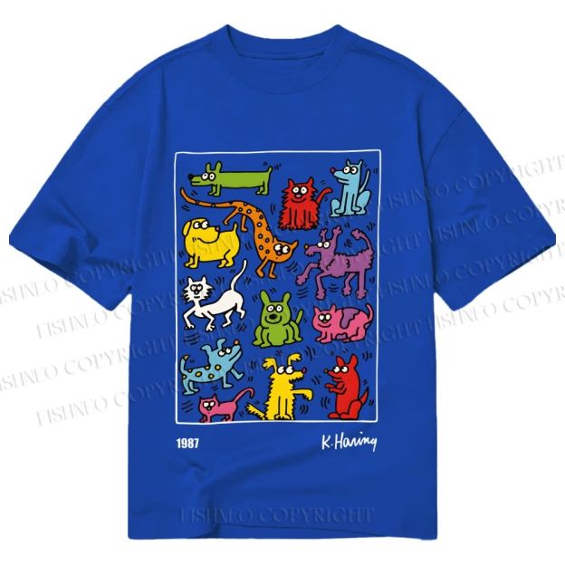 Unisex Classic Cotton Keith Haring Animals Printed T-shirt