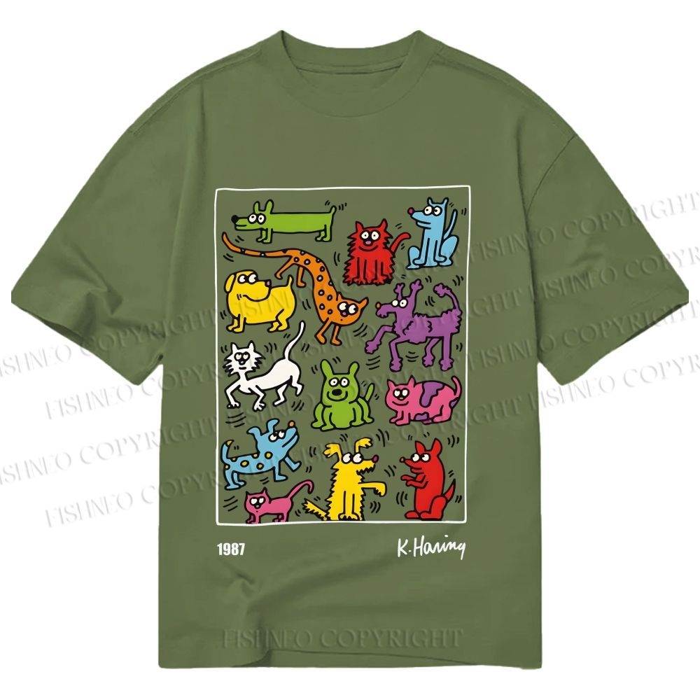 Unisex Classic Cotton Keith Haring Animals Printed T-shirt