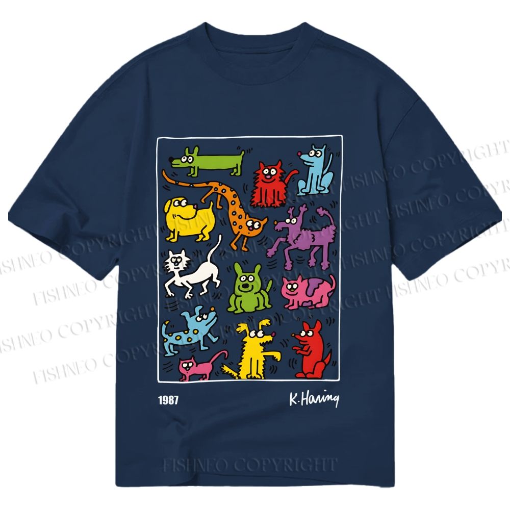Unisex Classic Cotton Keith Haring Animals Printed T-shirt