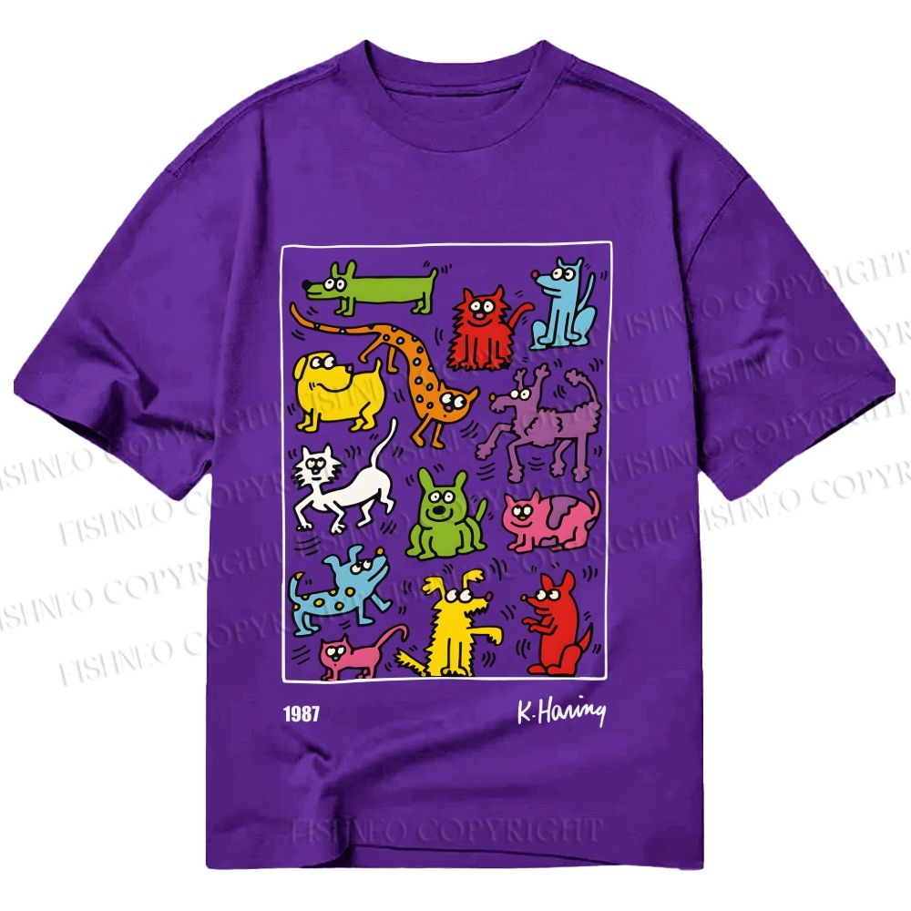 Unisex Classic Cotton Keith Haring Animals Printed T-shirt