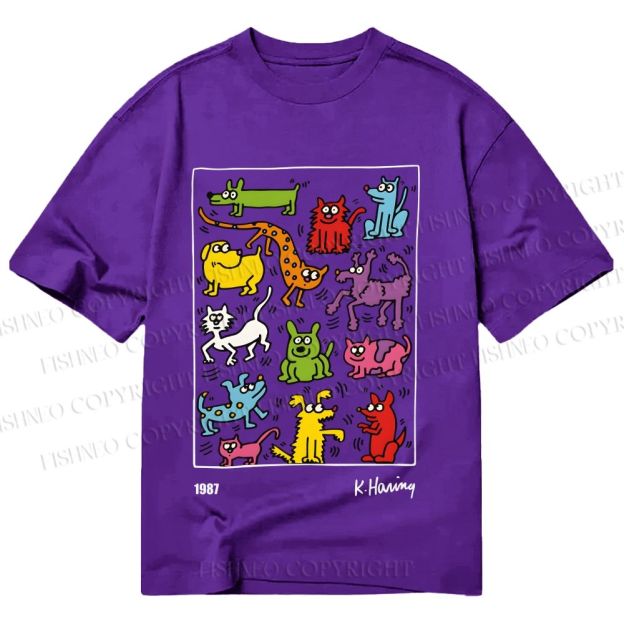 Unisex Classic Cotton Keith Haring Animals Printed T-shirt