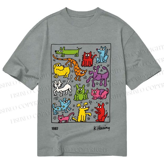 Unisex Classic Cotton Keith Haring Animals Printed T-shirt