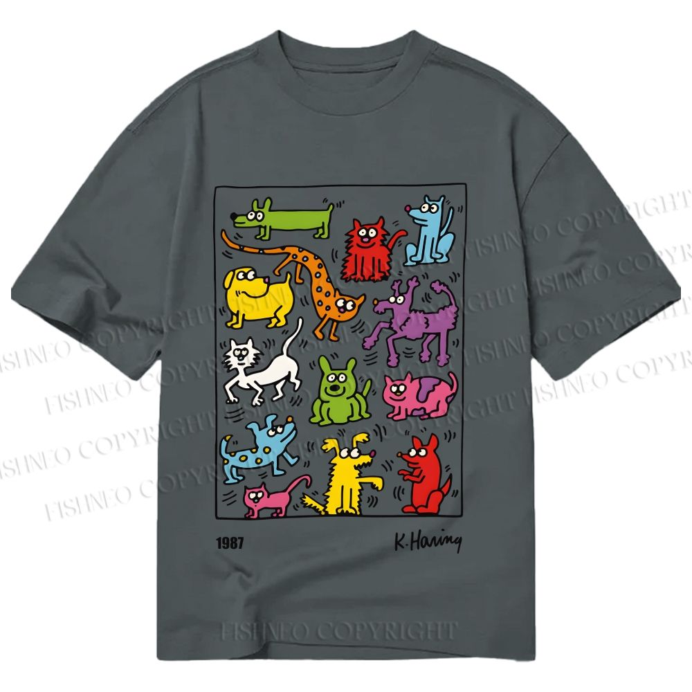 Unisex Classic Cotton Keith Haring Animals Printed T-shirt