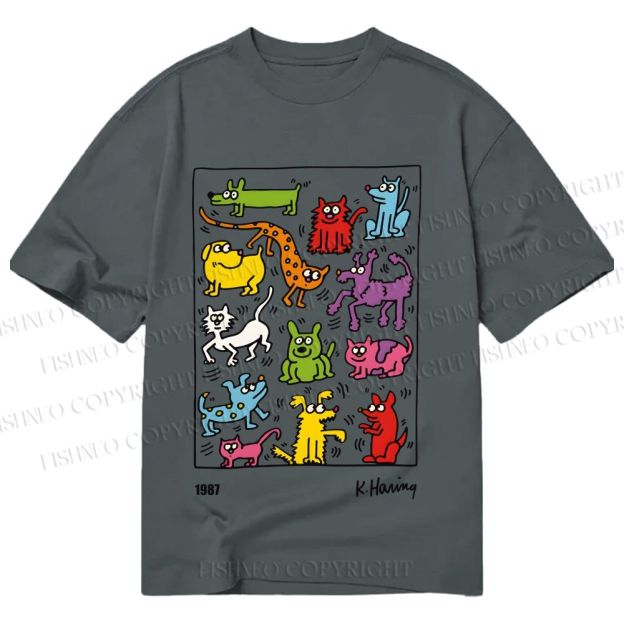 Unisex Classic Cotton Keith Haring Animals Printed T-shirt