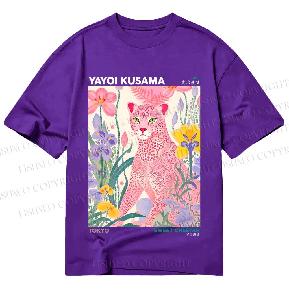 Unisex Classic Cotton Yayoi Kusama Pink Cheetah Printed T-shirt