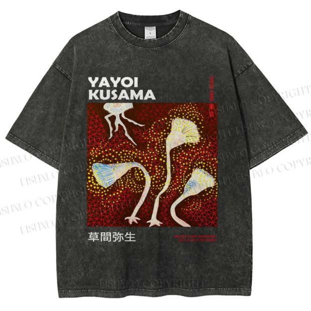Unisex Yayoi Kusama Flowers Printed Washed Tee