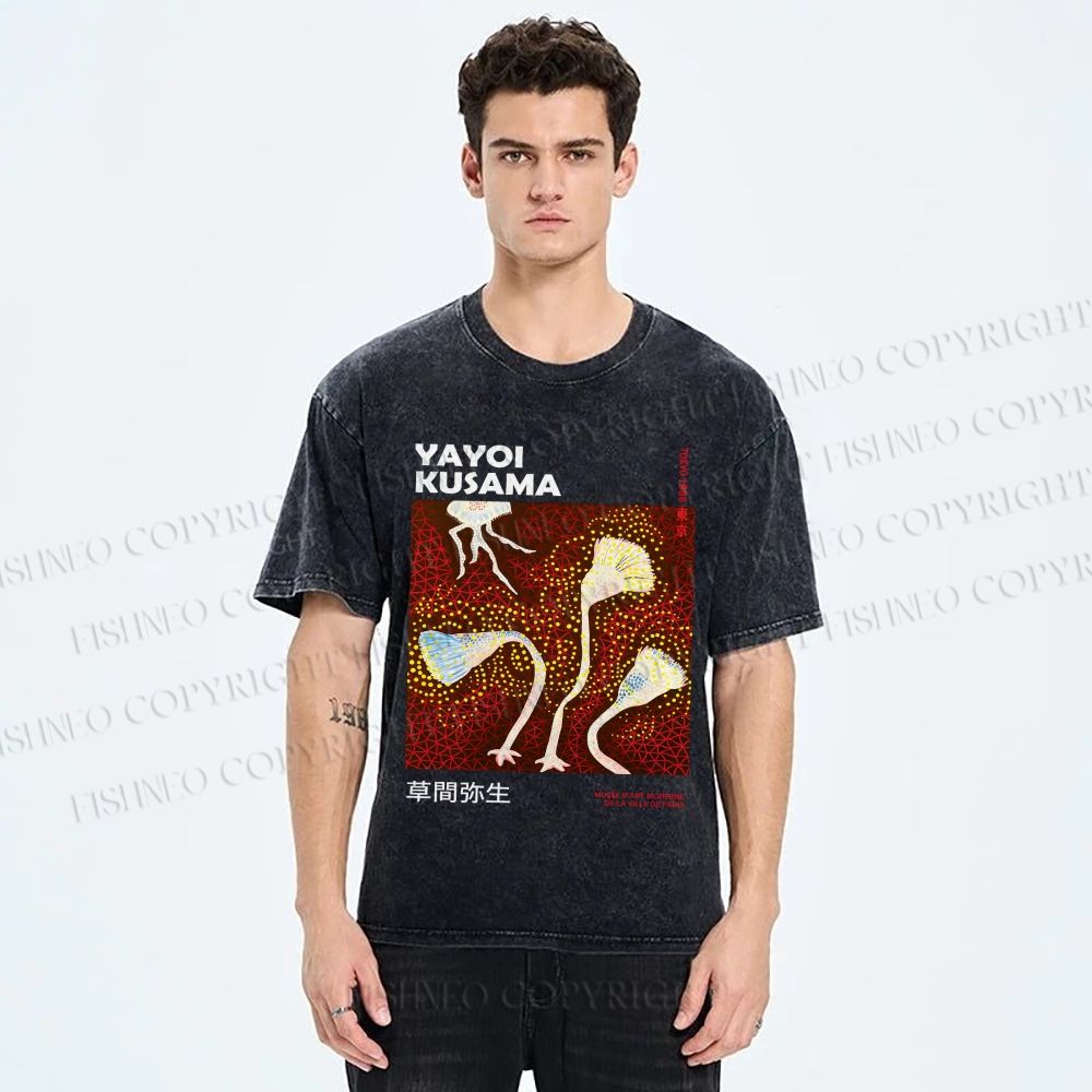 Unisex Yayoi Kusama Flowers Printed Washed Tee