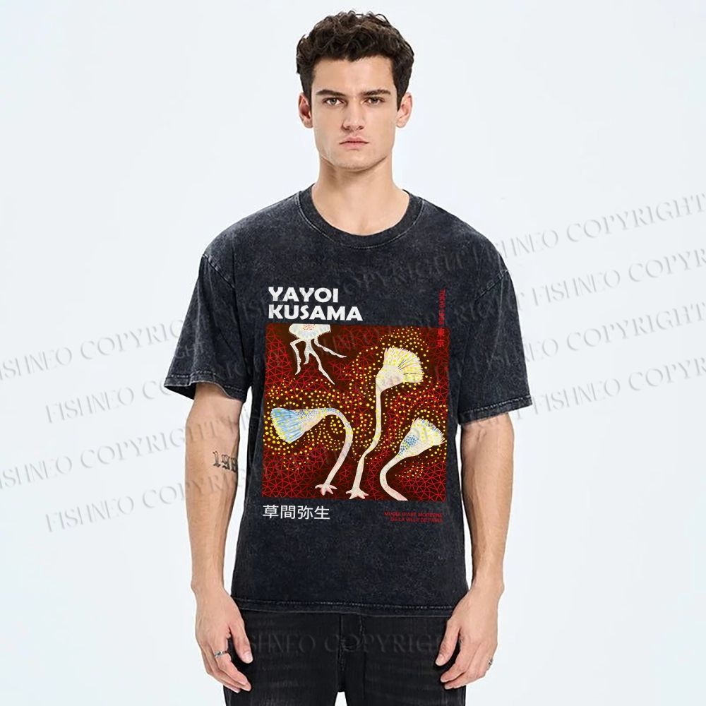 Unisex Yayoi Kusama Flowers Printed Washed Tee