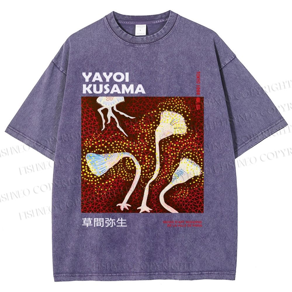Unisex Yayoi Kusama Flowers Printed Washed Tee
