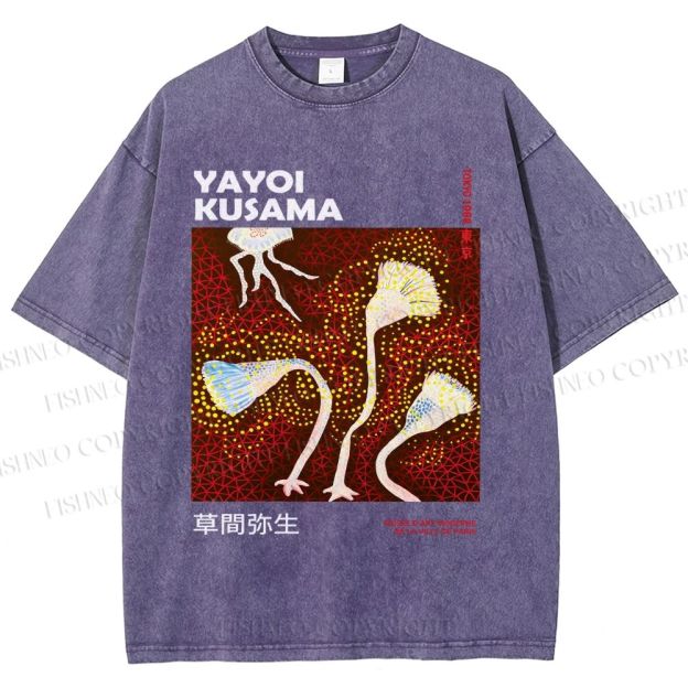 Unisex Yayoi Kusama Flowers Printed Washed Tee