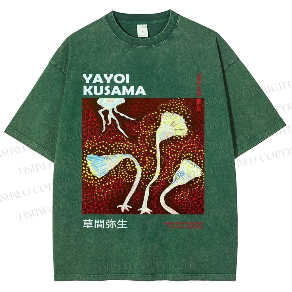 Unisex Yayoi Kusama Flowers Printed Washed Tee