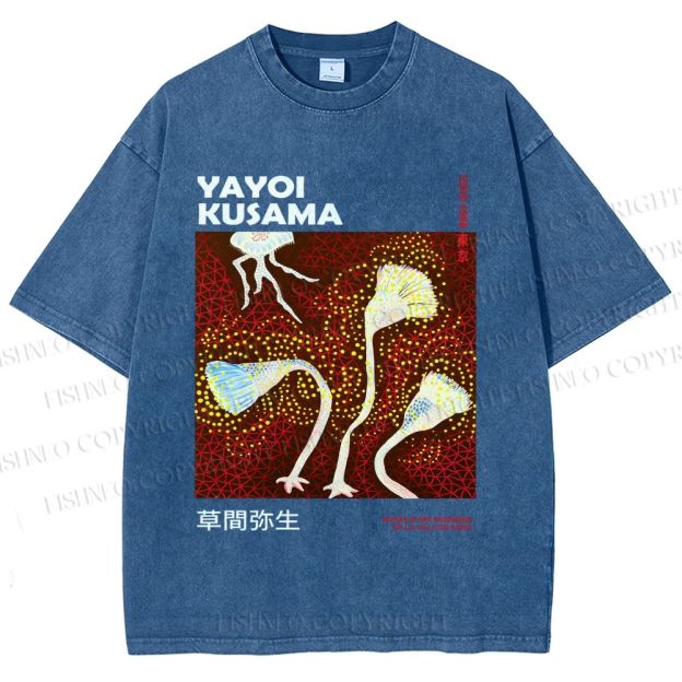 Unisex Yayoi Kusama Flowers Printed Washed Tee