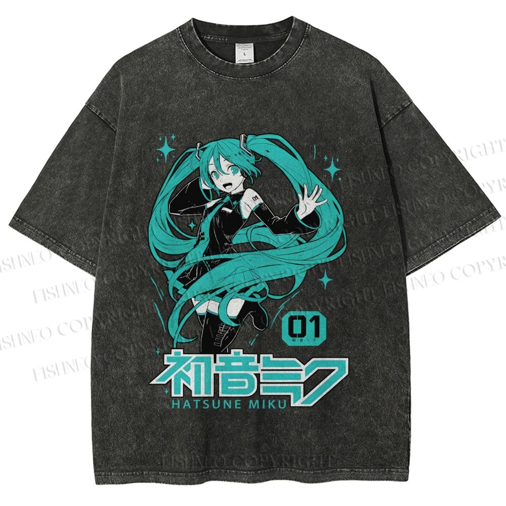 Unisex Hatsune Miku Printed Washed Tee