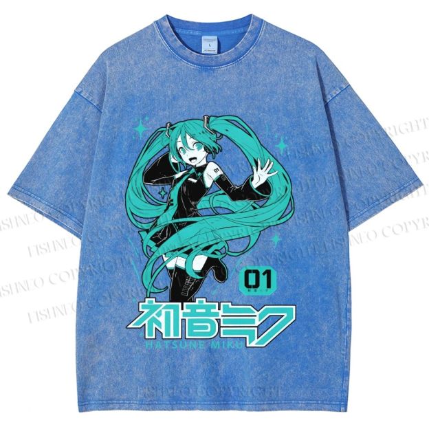Unisex Hatsune Miku Printed Washed Tee