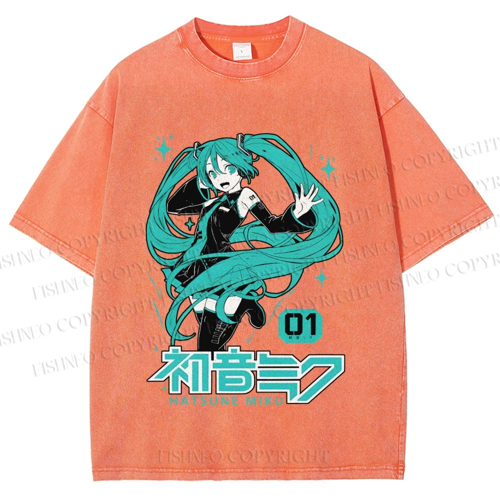 Unisex Hatsune Miku Printed Washed Tee