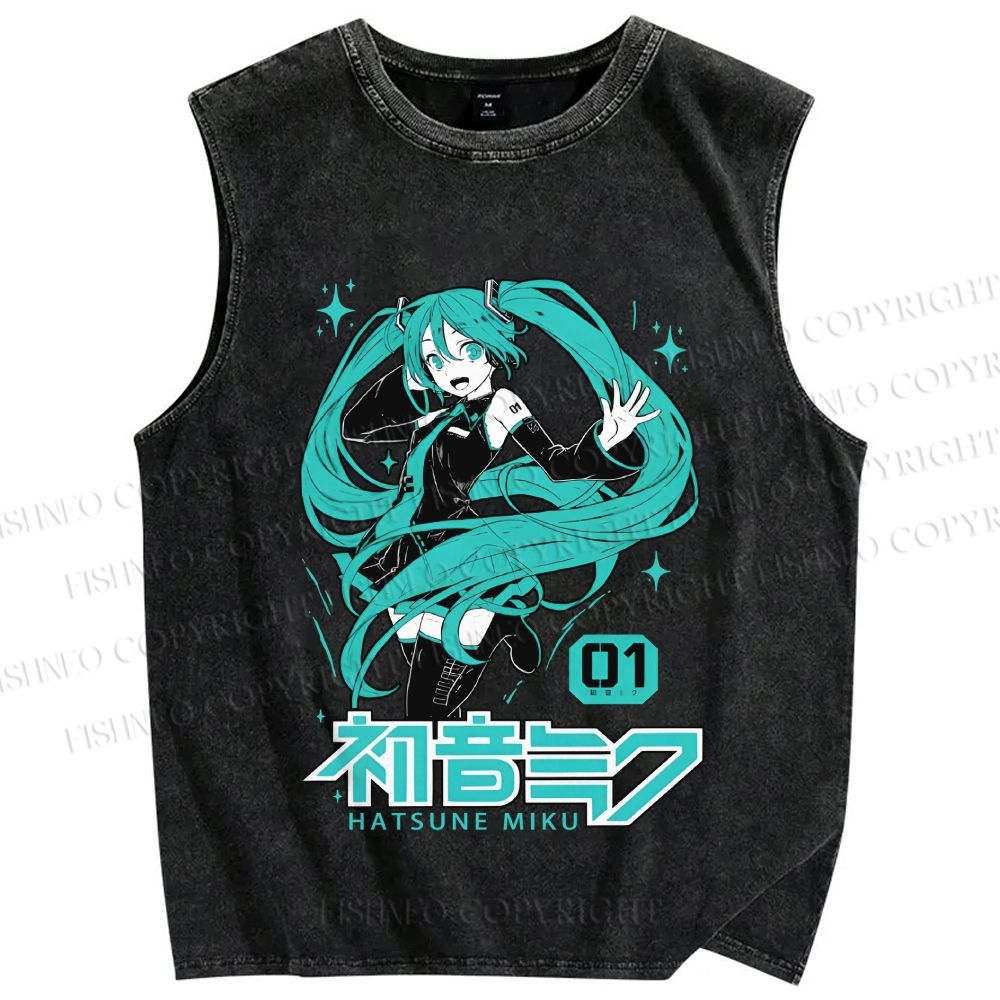 Unisex Hatsune Miku Printed Washed Tank Top