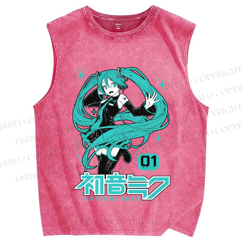 Unisex Hatsune Miku Printed Washed Tank Top