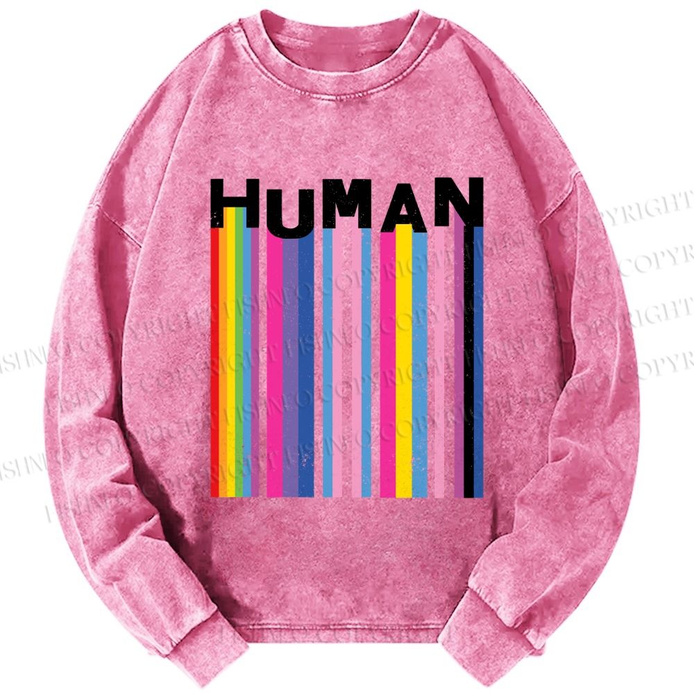 Unisex Casual Washed Pride Human Printed Long Sleeve T-shirt