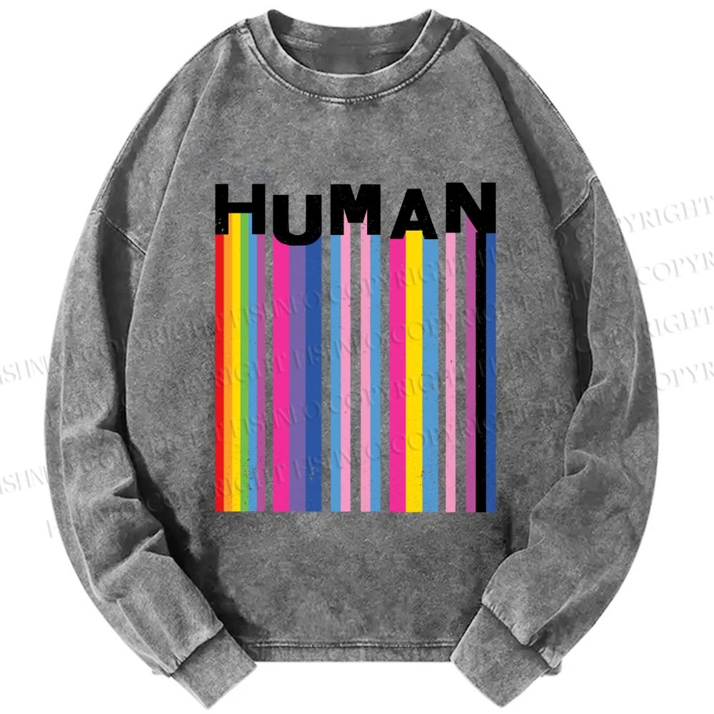 Unisex Casual Washed Pride Human Printed Long Sleeve T-shirt