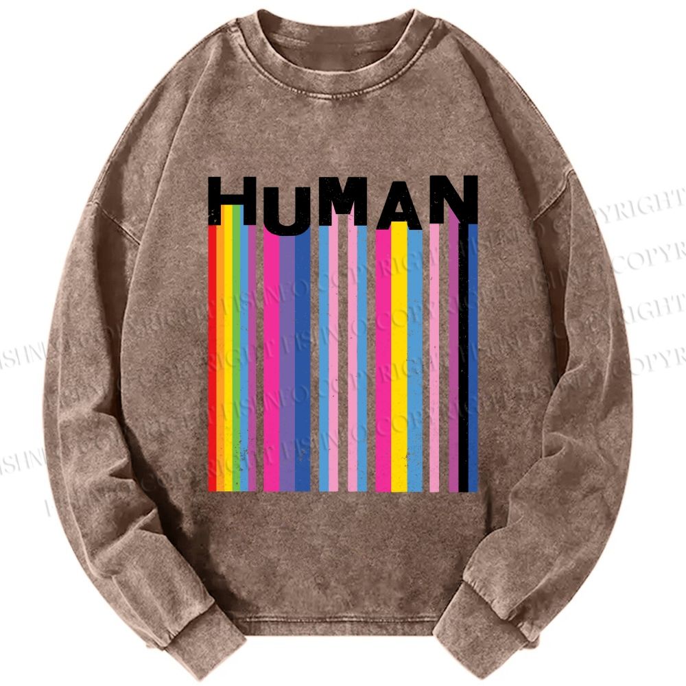 Unisex Casual Washed Pride Human Printed Long Sleeve T-shirt