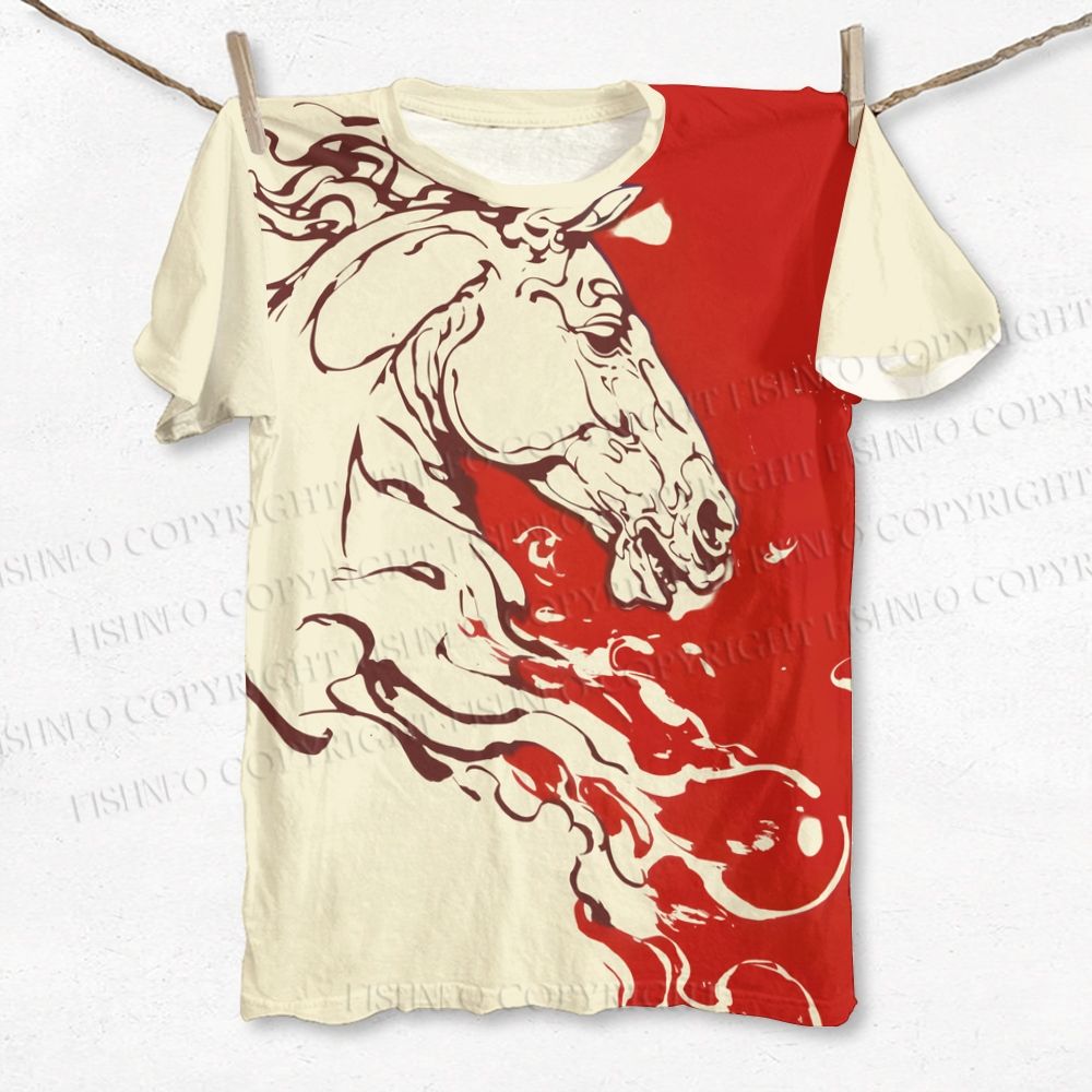 Unisex Horse Printed Classic Cotton T-shirt