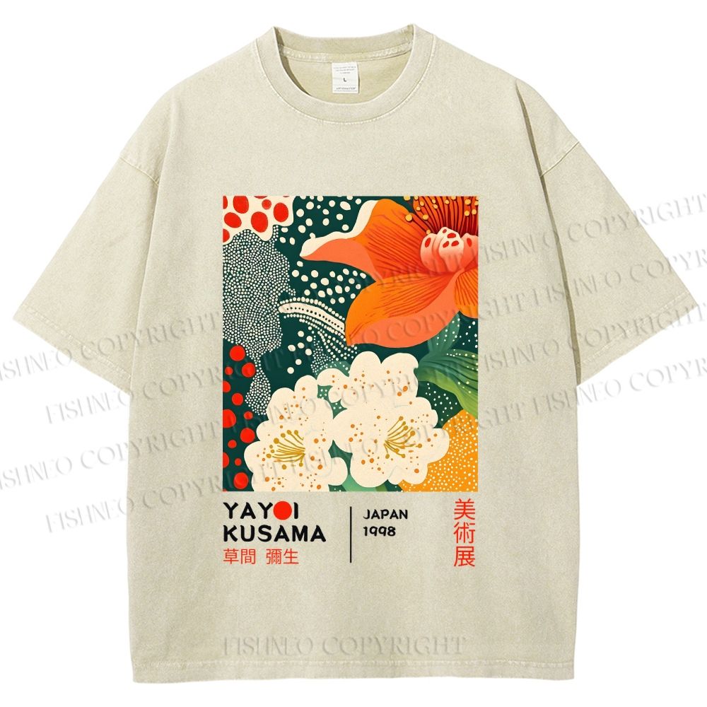 Unisex Yayoi Kusama Flower Printed Washed Tee