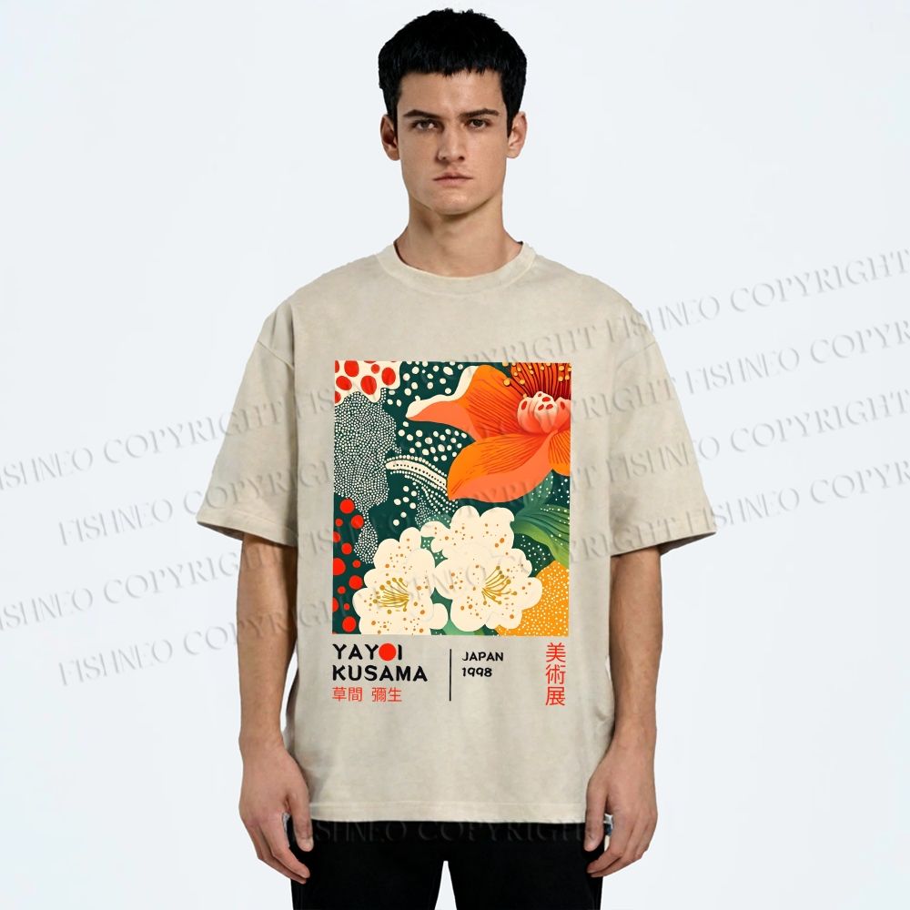Unisex Yayoi Kusama Flower Printed Washed Tee