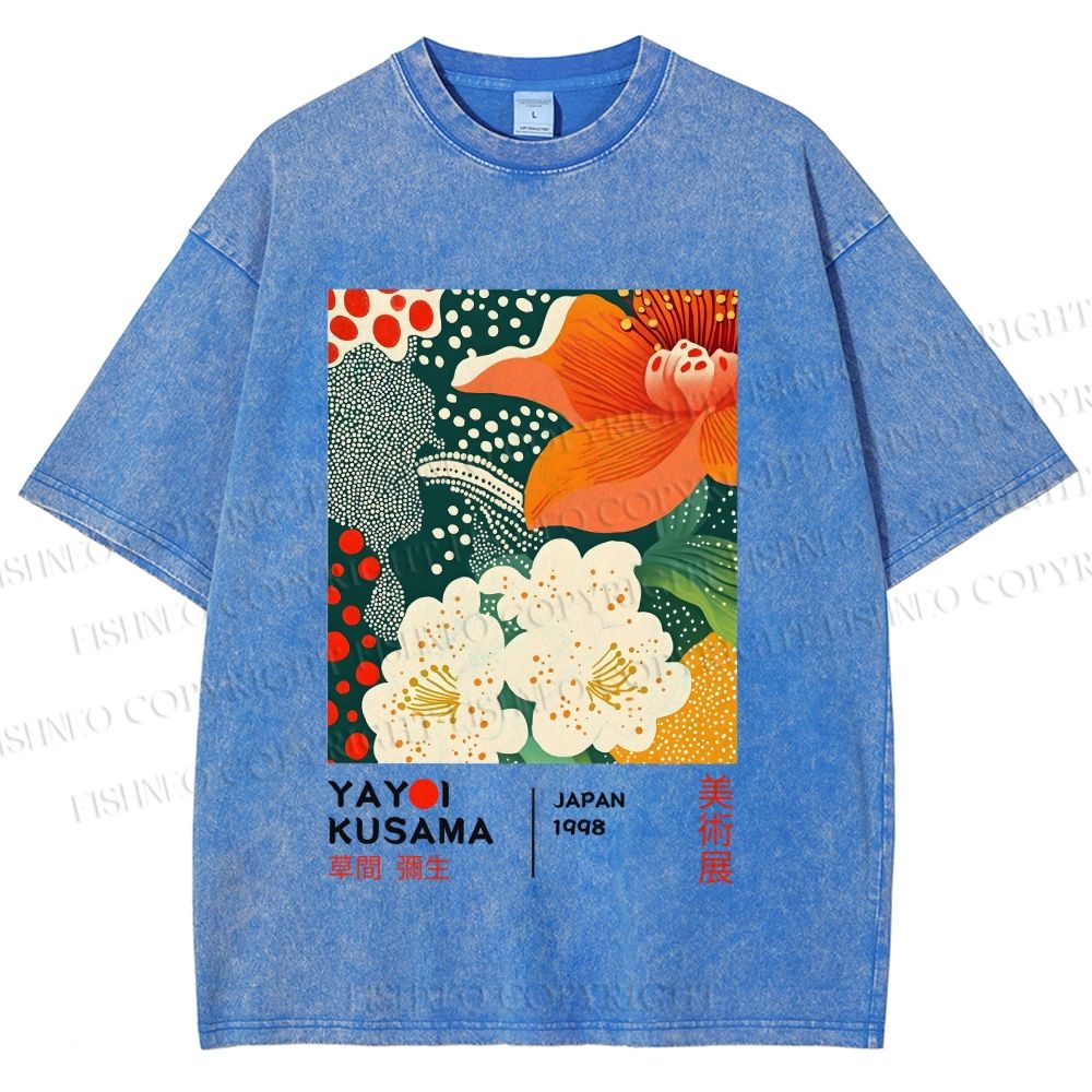 Unisex Yayoi Kusama Flower Printed Washed Tee