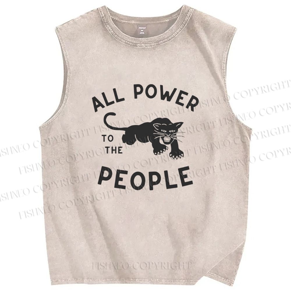 Unisex All Power To The People Black Panther Printed Washed Tank Top