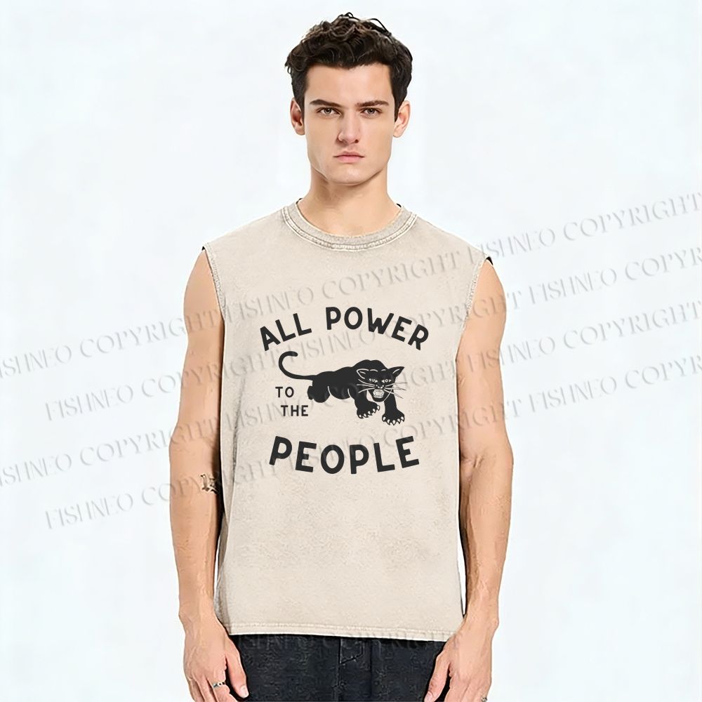 Unisex All Power To The People Black Panther Printed Washed Tank Top