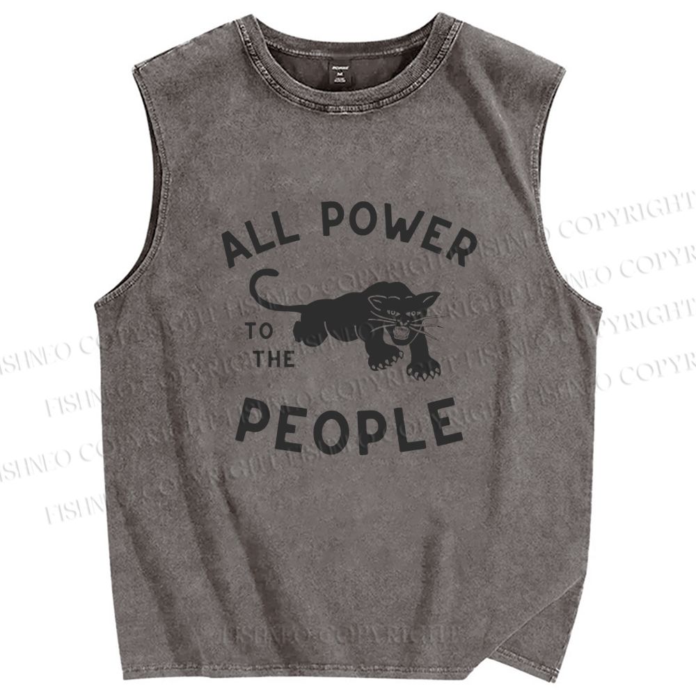 Unisex All Power To The People Black Panther Printed Washed Tank Top
