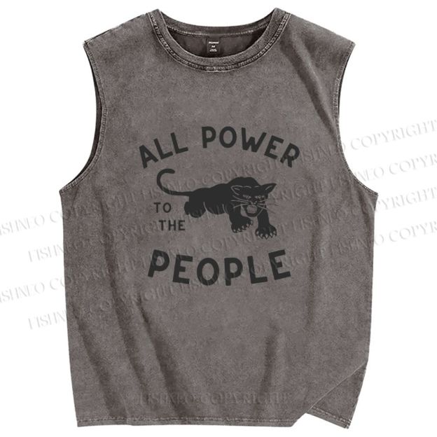 Unisex All Power To The People Black Panther Printed Washed Tank Top