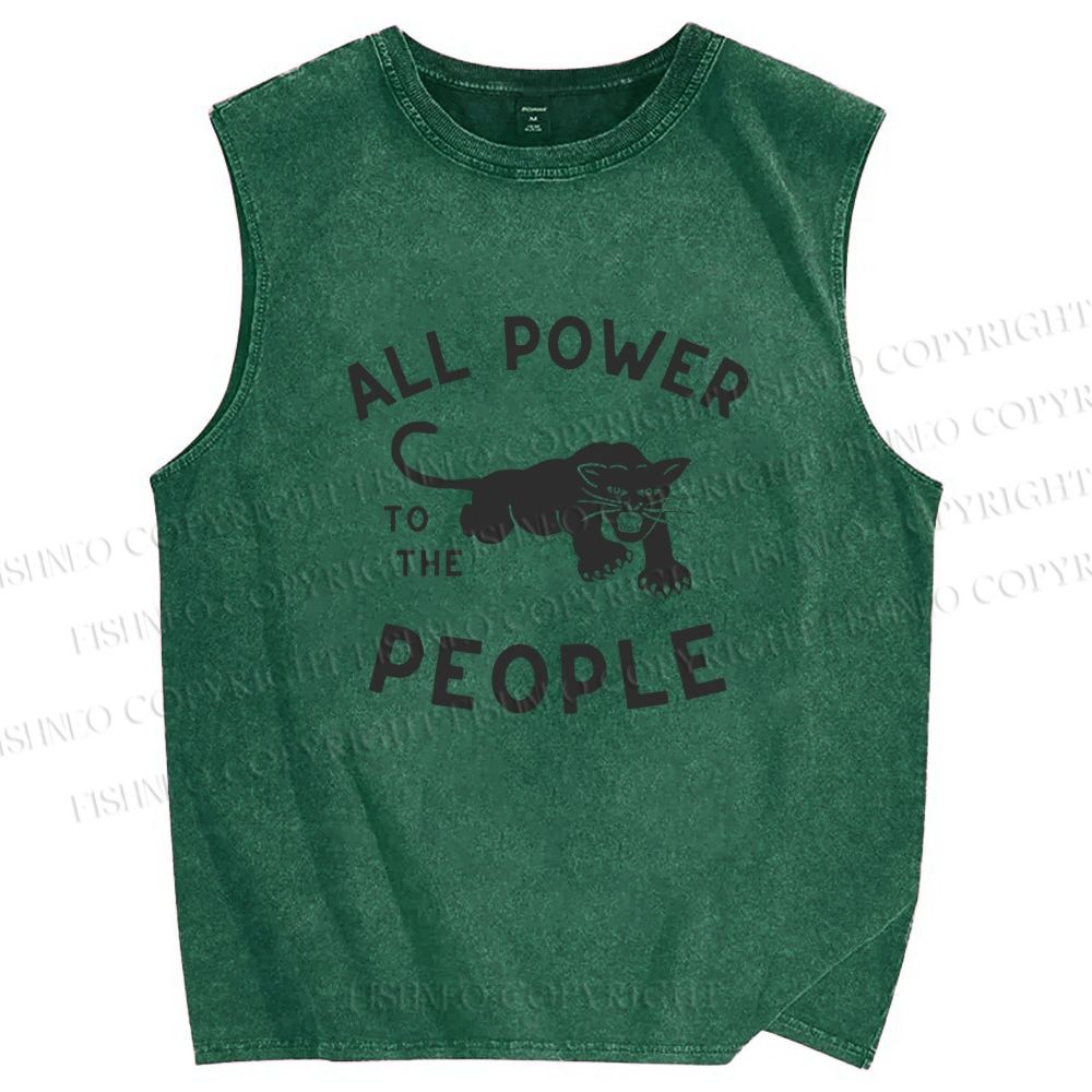Unisex All Power To The People Black Panther Printed Washed Tank Top