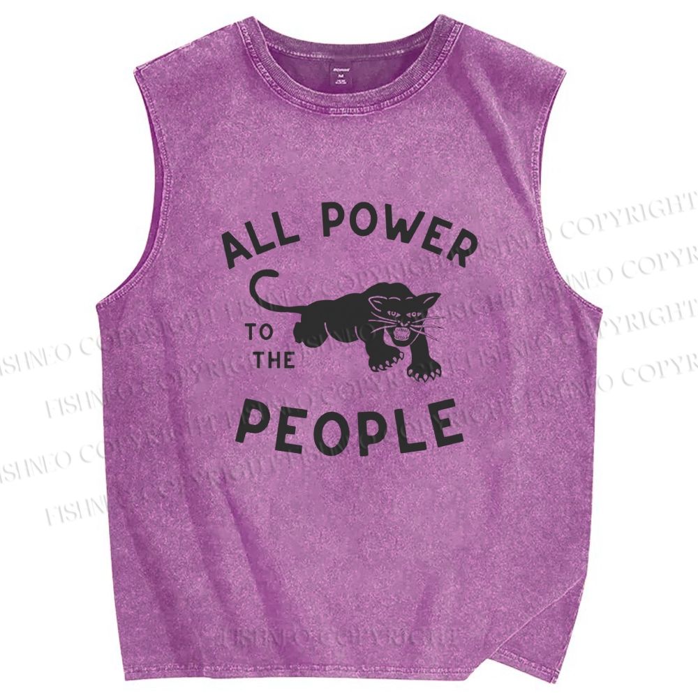 Unisex All Power To The People Black Panther Printed Washed Tank Top