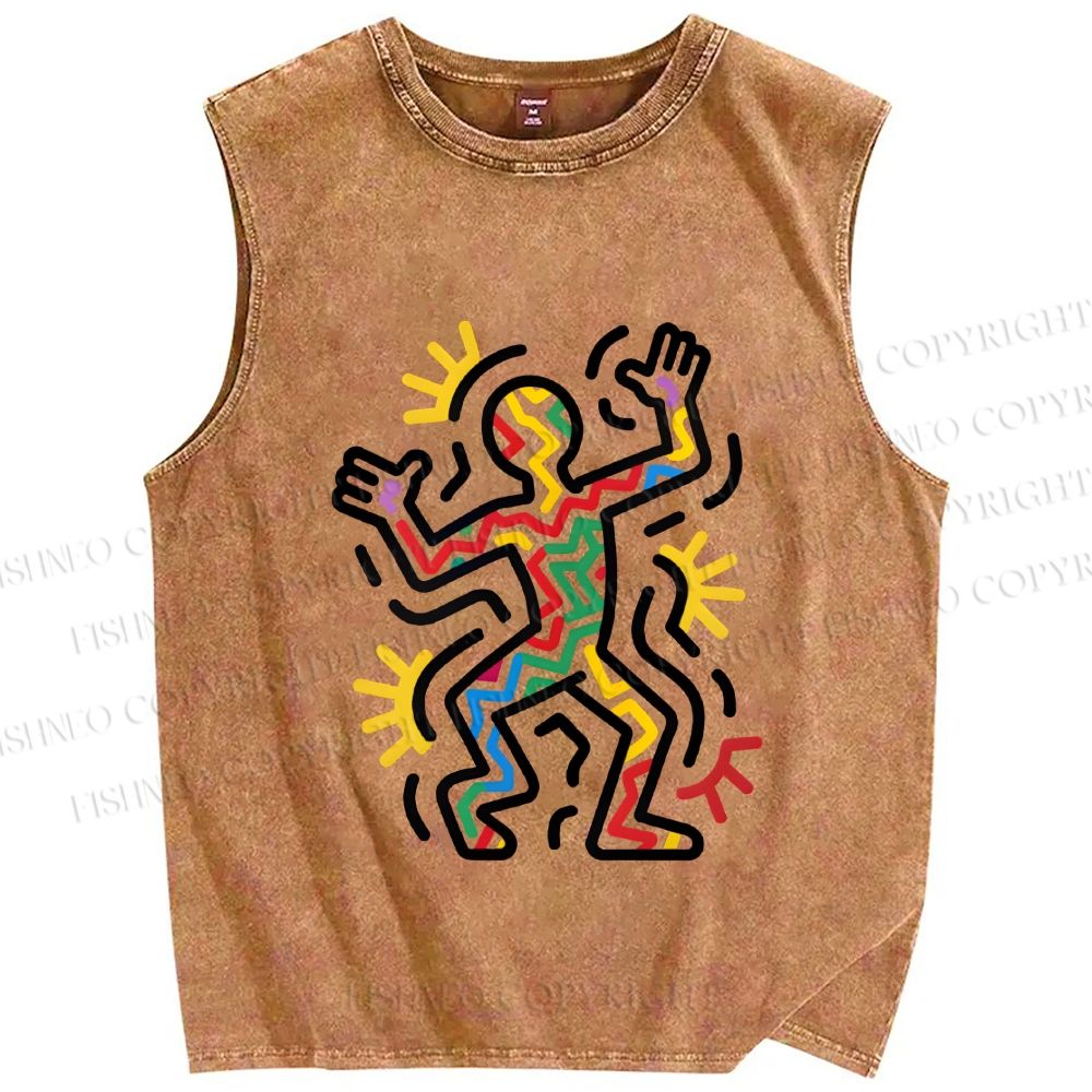 Unisex Keith Haring Dancing Printed Washed Tank Top