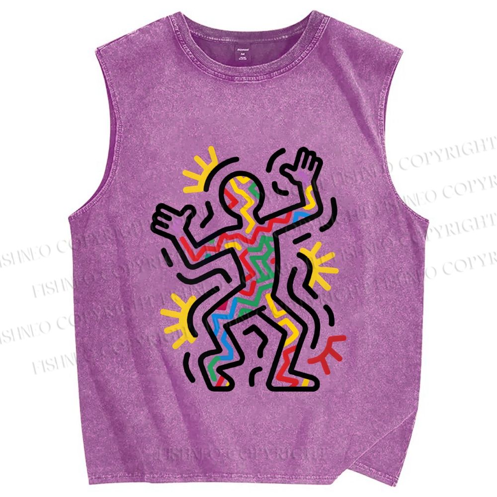 Unisex Keith Haring Dancing Printed Washed Tank Top