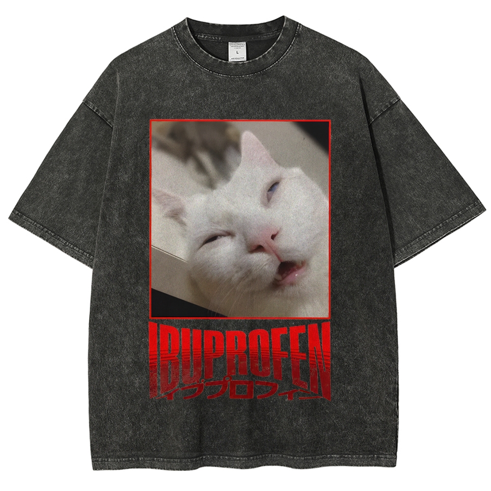Ibuprofen Cat Vintage Washed T-shirt