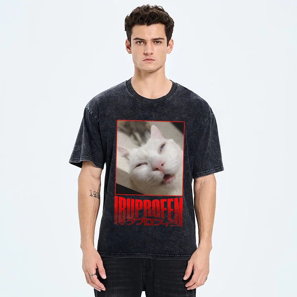 Ibuprofen Cat Vintage Washed T-shirt