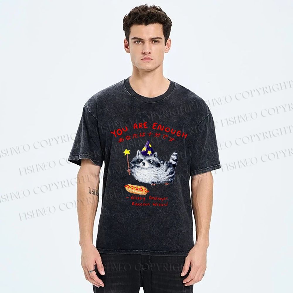 Unisex Raccoon Wizard You Are Enough Printed Washed Tee