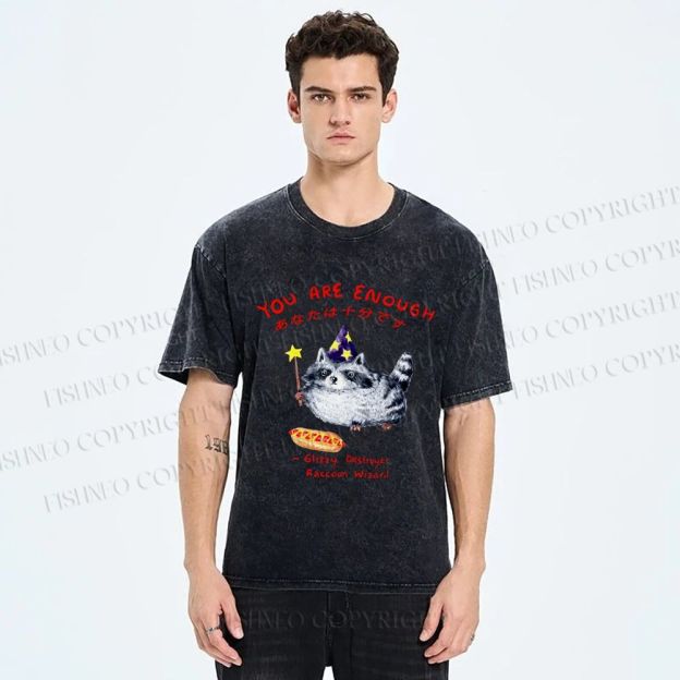 Unisex Raccoon Wizard You Are Enough Printed Washed Tee