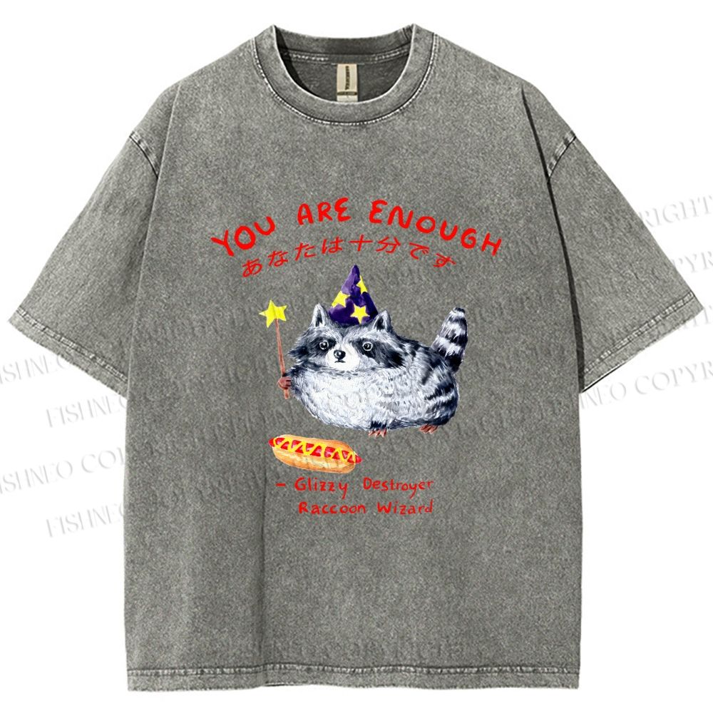 Unisex Raccoon Wizard You Are Enough Printed Washed Tee