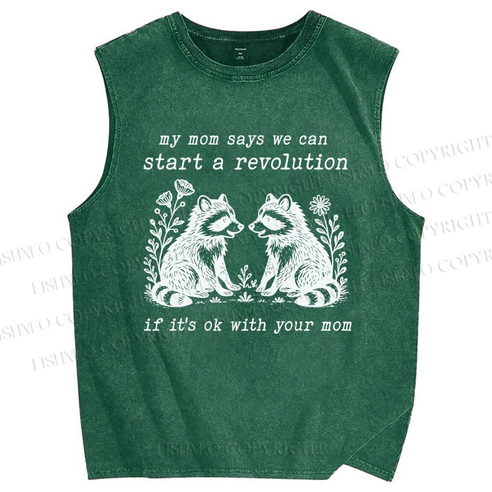 Unisex Revolution Raccoon Printed Washed Tank Top