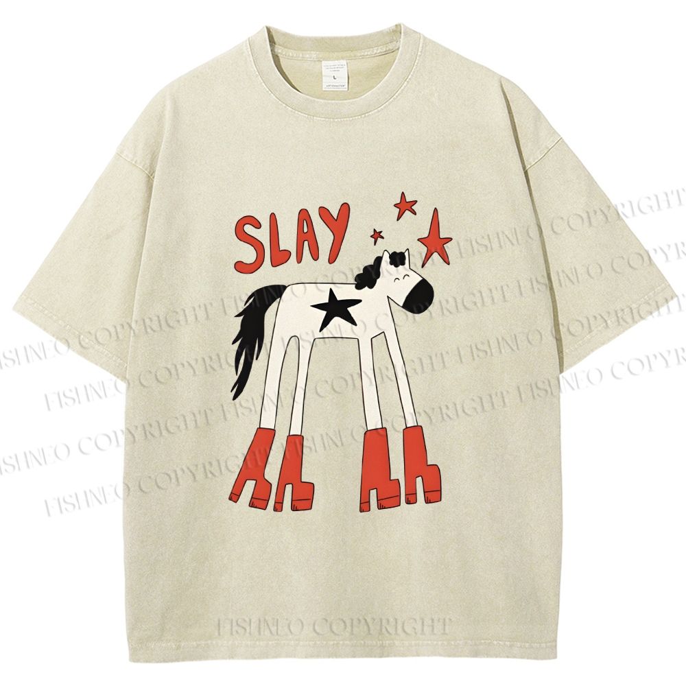 Unisex Horse in Boots Slay Printed Washed Tee
