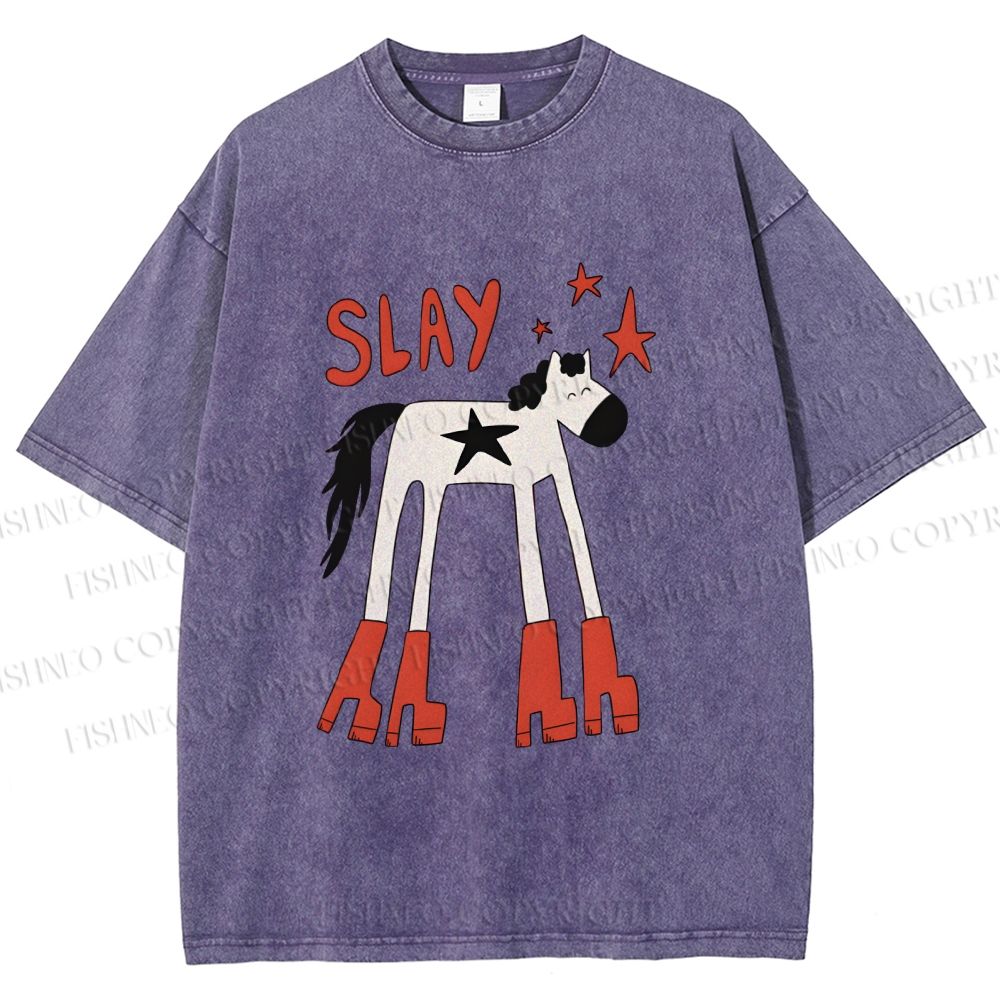 Unisex Horse in Boots Slay Printed Washed Tee