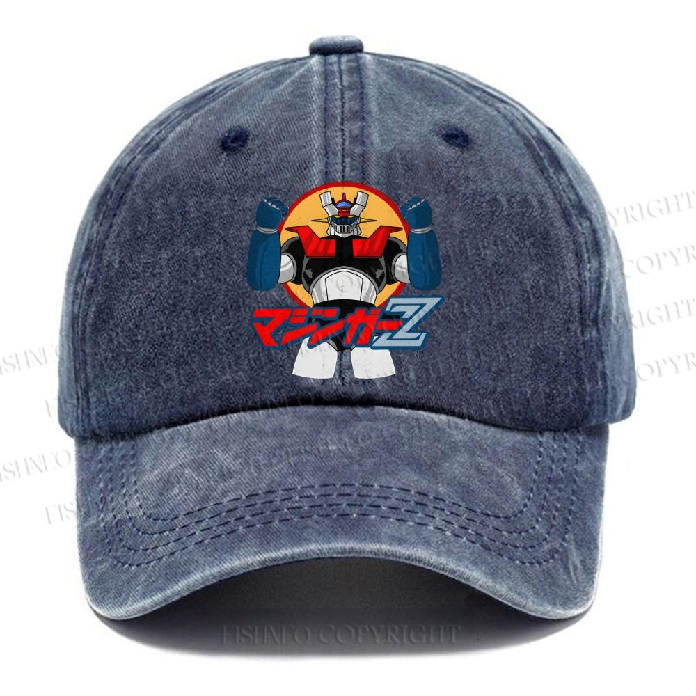 Unisex Mazinger Z Retro Robot Anime Vintage Casual Washed Cap