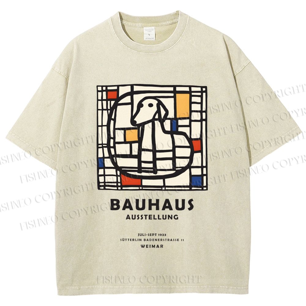 Unisex Bauhaus Dog Printed Washed Tee